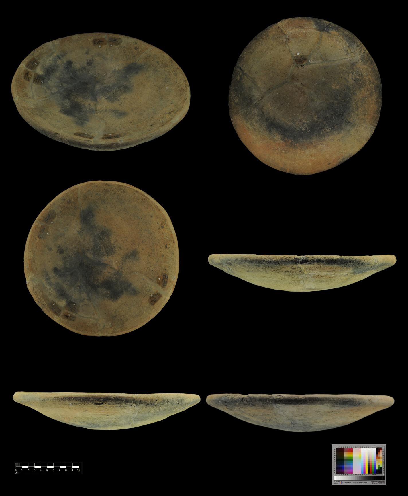 Cerro Juan Diaz. Crude red-buff plate with evidence for burning on the interior. Operation 4, Feature 51.